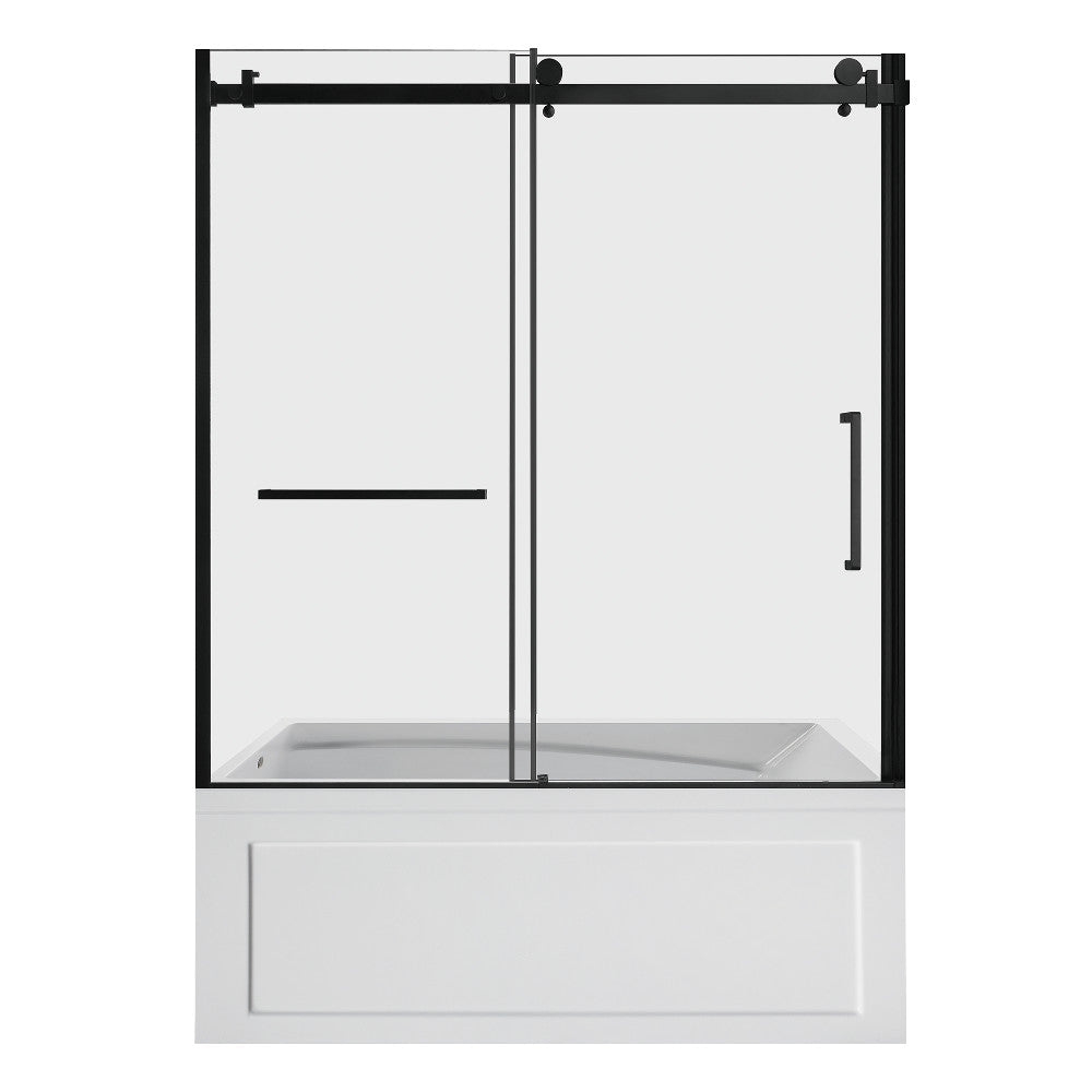 Kingston Brass KVTAM6032L22B0 60" Acrylic Rectangular 3-Wall Anti-Skid Alcove Tub Combo with Tub Door (Left Hand Drain), White/Matte Black