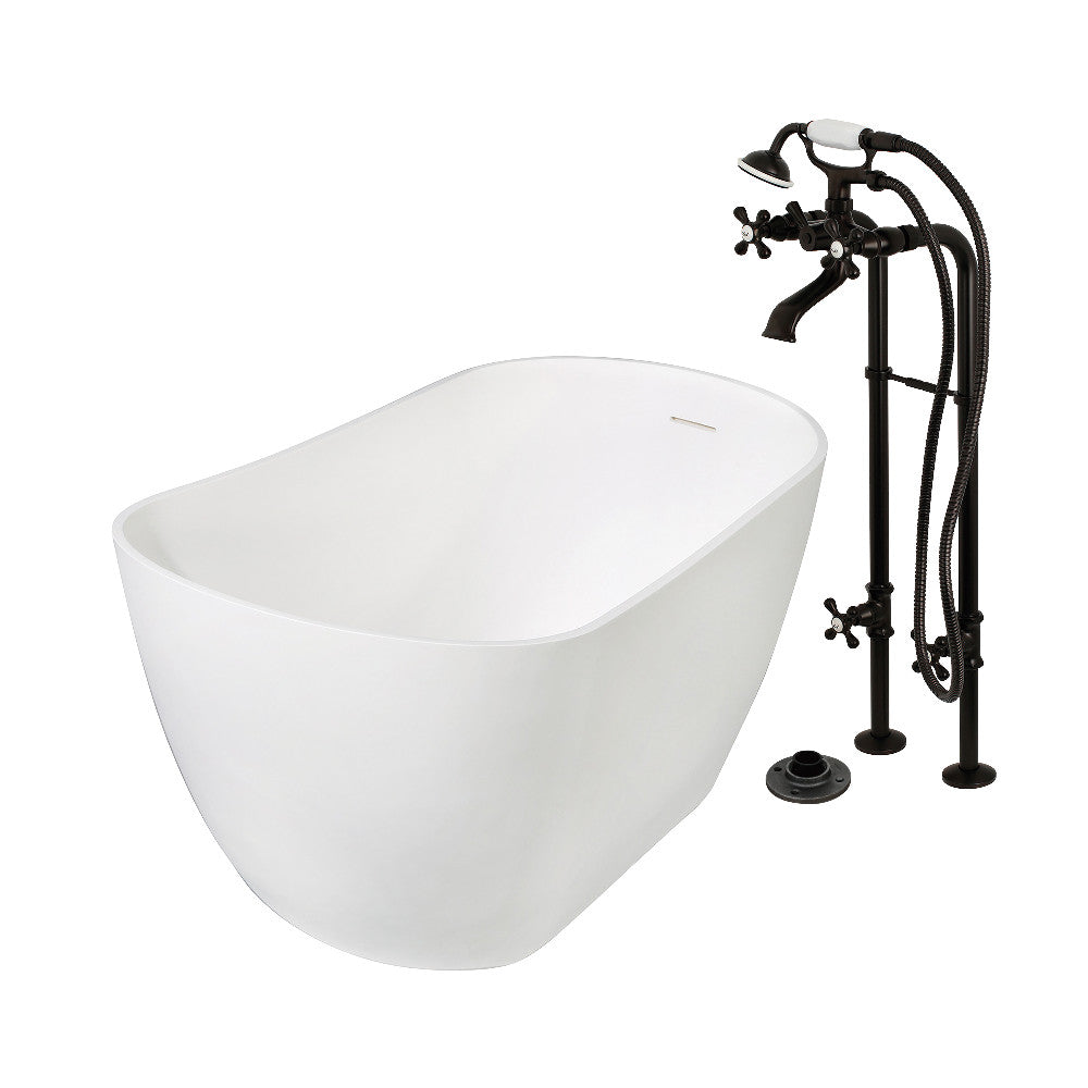 Kingston Brass KRTSS5130266K5 51" Solid Surface Oval Single Slipper Freestanding Tub with Faucet Combo and Drain, Oil Rubbed Bronze