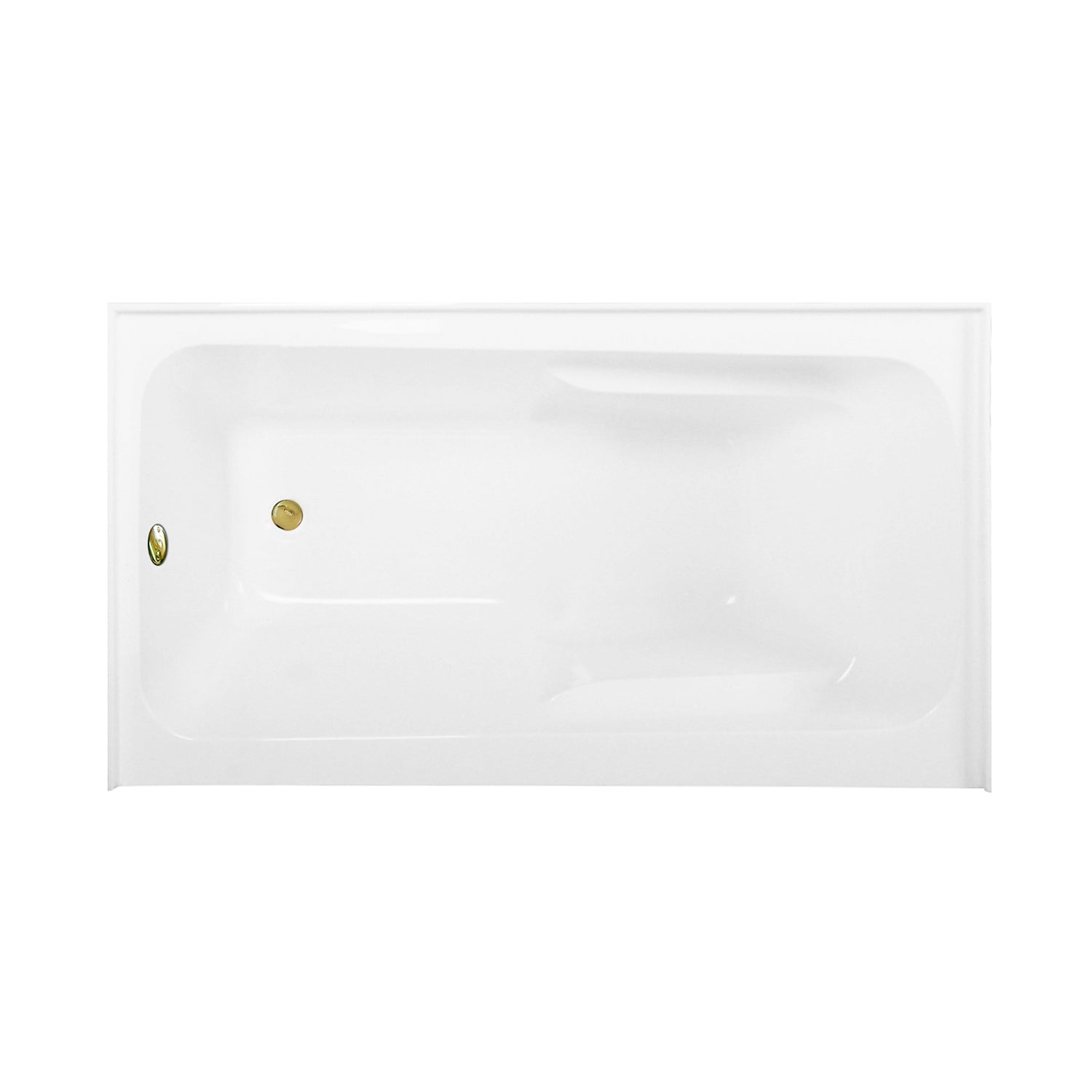 Aqua Eden CVTAP543023L2 54" Acrylic Rectangular 3-Wall Alcove Tub Combo with Armrests and Waste and Overflow Drain (Left Hand Drain), Glossy White/Polished Brass