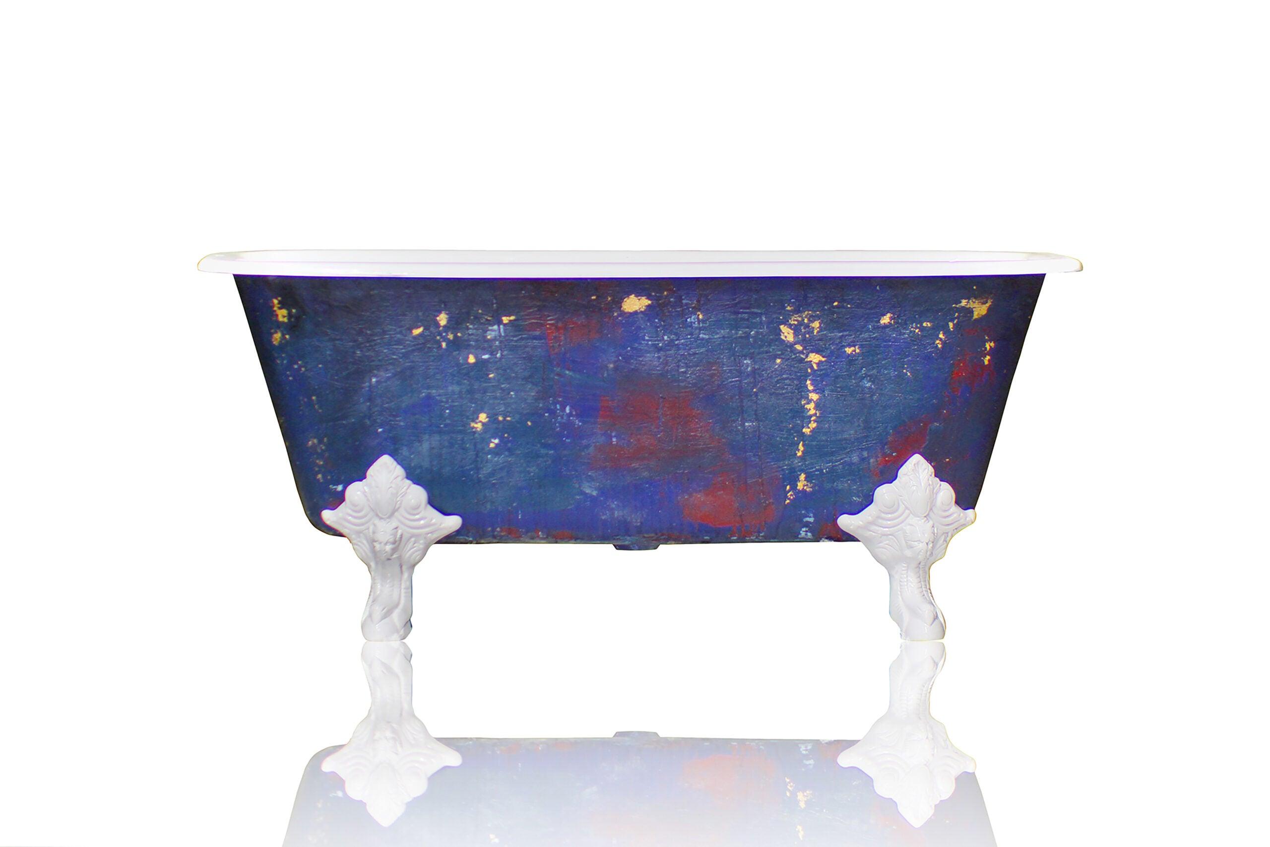 WatermarkFixtures Square Cast Iron Clawfoot Bathtub Trompe L’oeil Antiqued Lagniappe Freestanding Claw Tub - Degas Blue - Bathroom Design Center