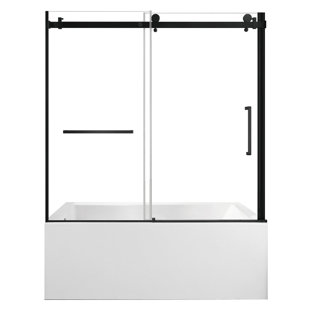 Kingston Brass KVTAP6031L22T0 60" Acrylic Rectangular 3-Wall Anti-Skid Alcove Tub Combo with Tub Door (Left Hand Drain), White/Matte Black