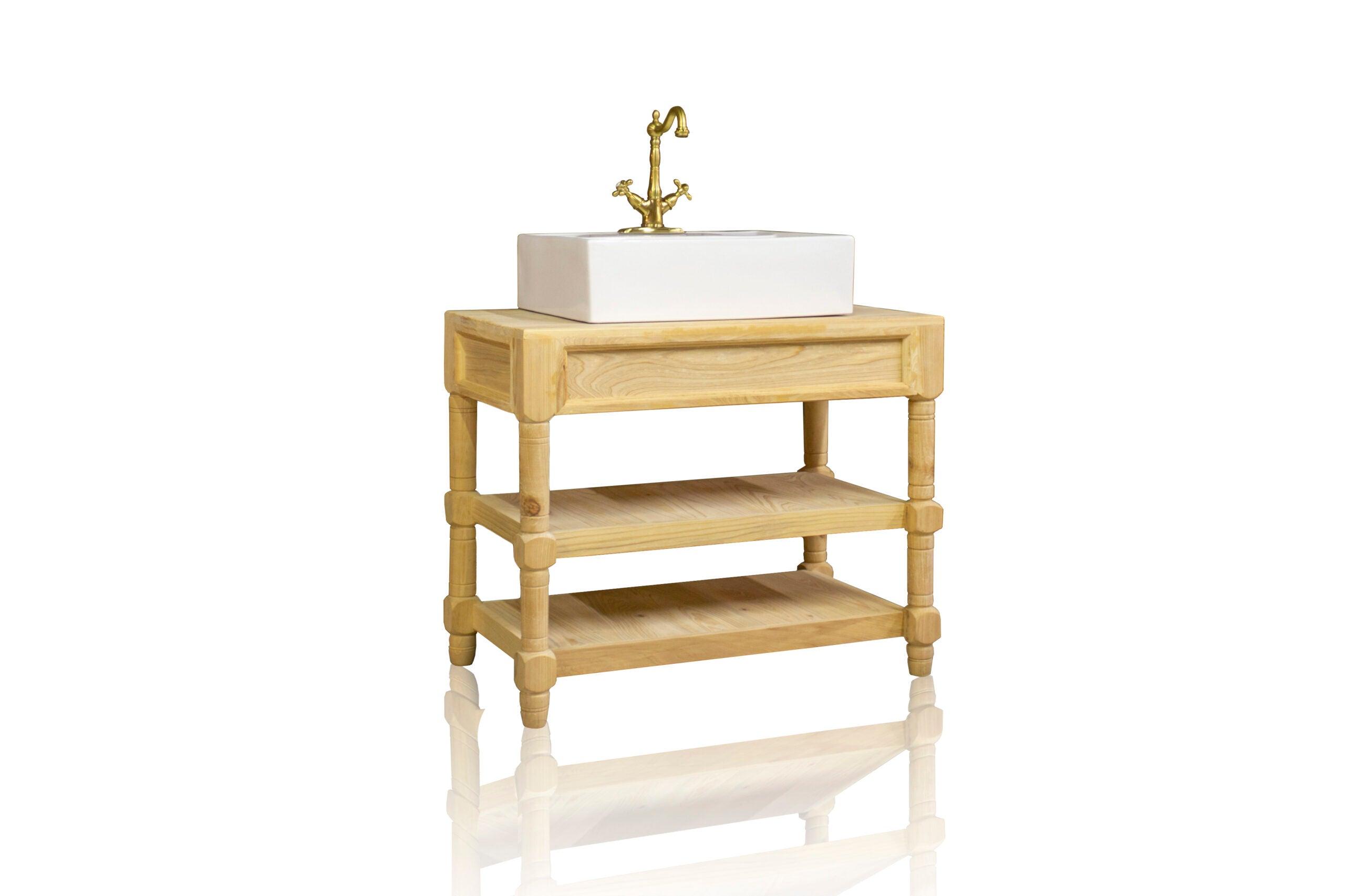 WatermarkFixtures Richland Louisiana Cypress 36″ Single Bath Vanity, Open Shelf Single Bath Console Vessel Sink - Bathroom Design Center