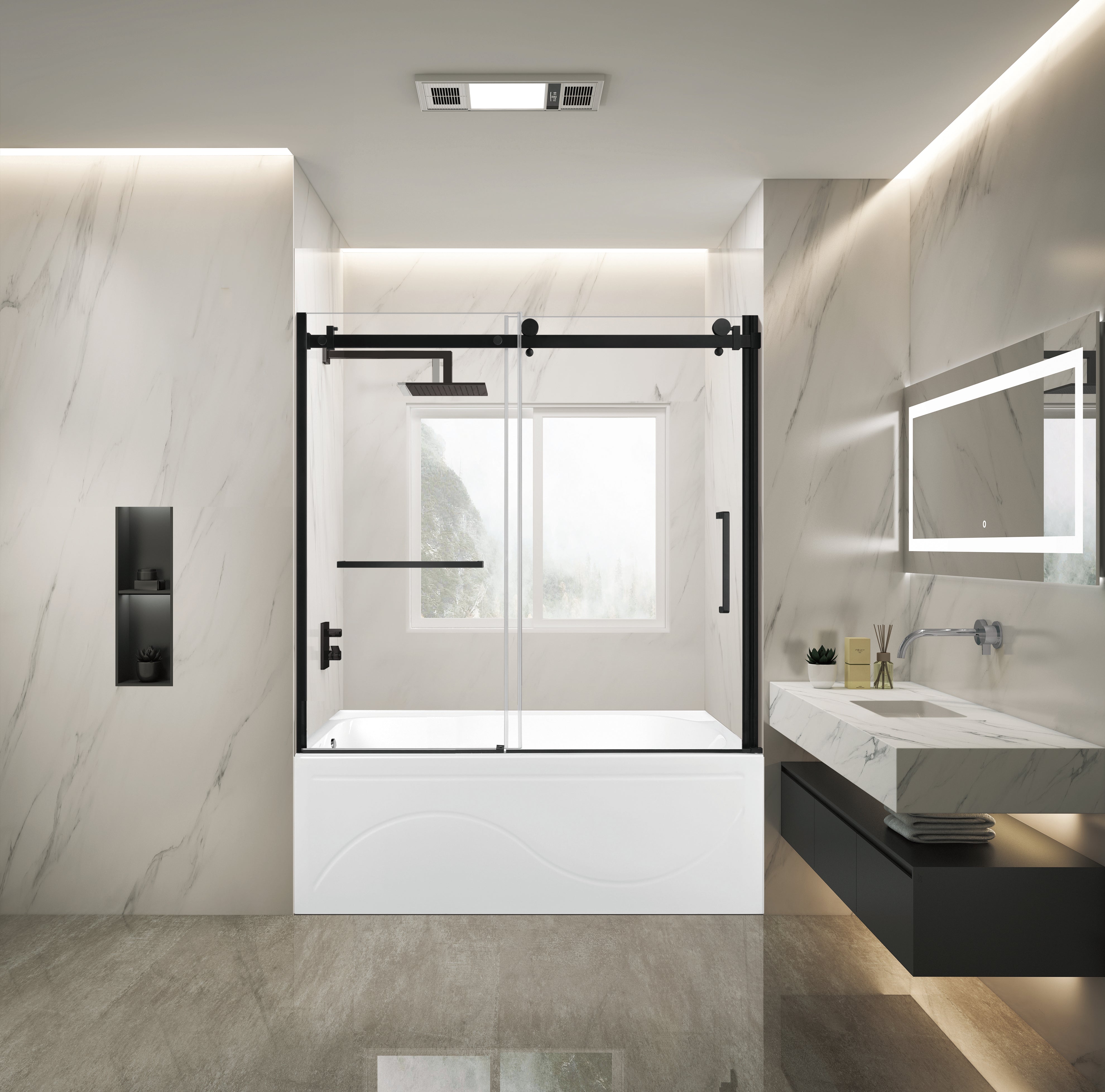 Kingston Brass KVTAP603216L0 60" Acrylic Rectangular 3-Wall Anti-Skid Alcove Tub Combo with Tub Door (Left Hand Drain), White/Matte Black