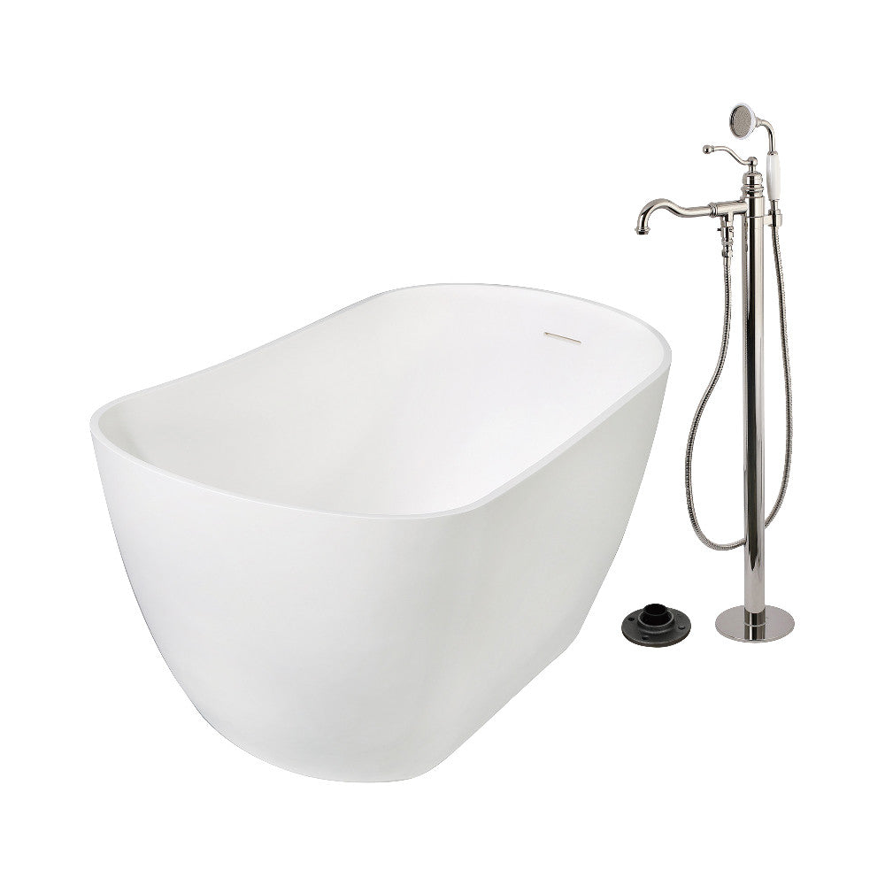 Kingston Brass KRTSS5130136AL 51" Solid Surface Oval Single Slipper Freestanding Tub with Faucet Combo and Drain, Polished Nickel