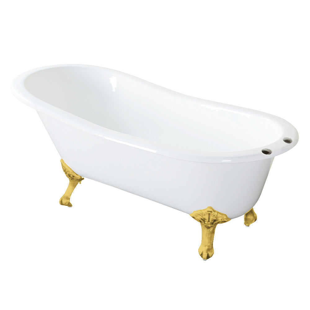 Aqua Eden VCT7D5431B7 54" Cast Iron Oval Single Slipper Clawfoot Tub (7" Faucet Drillings), White/Brushed Brass