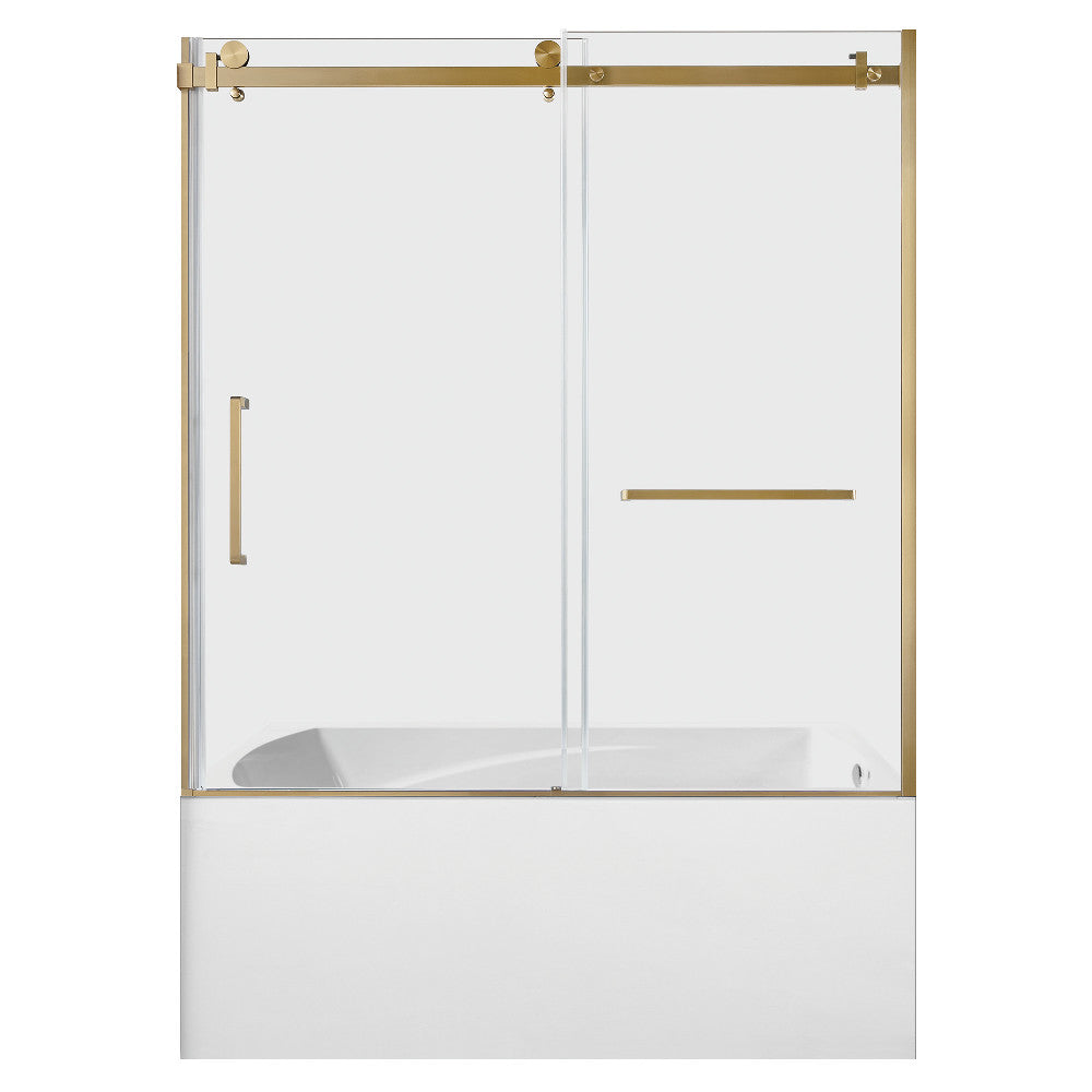 Kingston Brass KVTAM6032R217 60" Acrylic Rectangular 3-Wall Alcove Tub Combo with Tub Door (Right Hand Drain), White/Brushed Brass