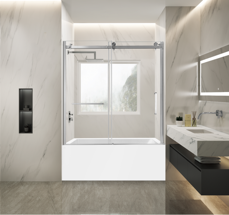 Kingston Brass KVTAP603622L8 60" Acrylic Rectangular 3-Wall Alcove Tub Combo with Tub Door (Left Hand Drain), White/Brushed Nickel