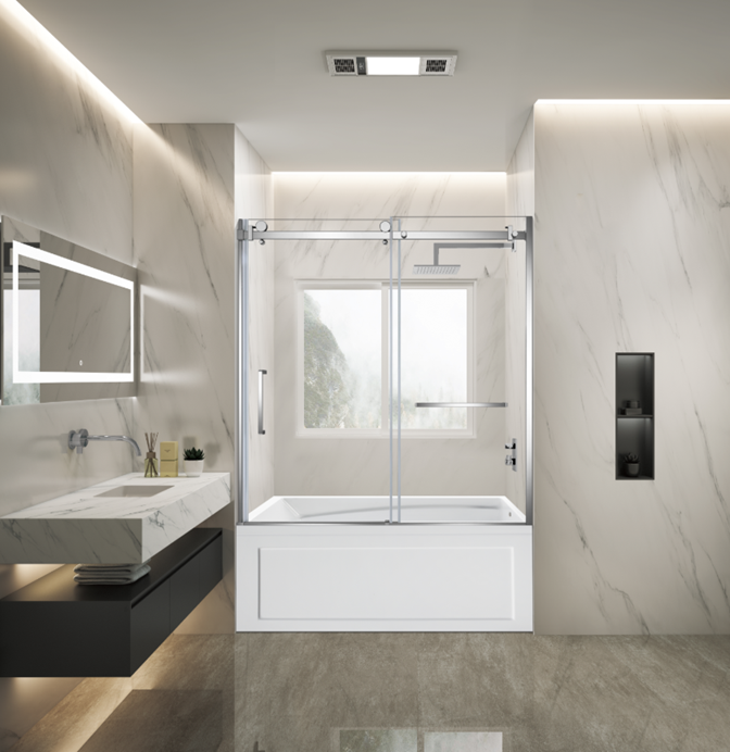 Kingston Brass KVTAM6032R22B1 60" Acrylic Rectangular 3-Wall Anti-Skid Alcove Tub Combo with Tub Door (Right Hand Drain), White/Polished Chrome