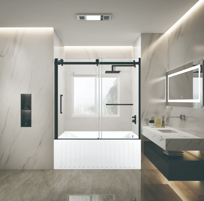 Kingston Brass KVTDE603121R0 60" Acrylic Rectangular 3-Wall Alcove Tub Combo with Tub Door (Right Hand Drain), White/Matte Black