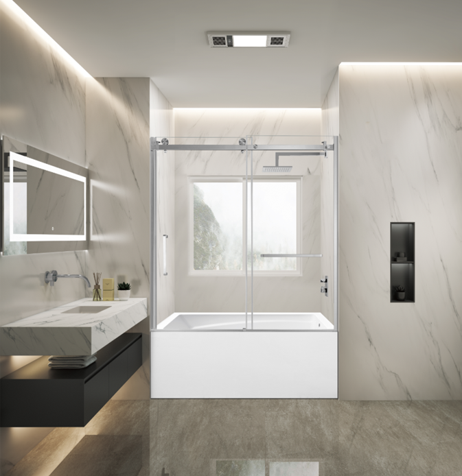 Kingston Brass KVTAM6032R22D8 60" Acrylic Rectangular 3-Wall Anti-Skid Alcove Tub Combo with Tub Door (Right Hand Drain), White/Brushed Nickel
