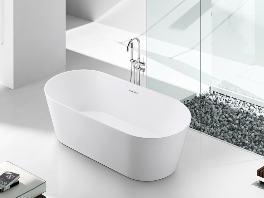 Kingston Brass VTOV543023 54" Acrylic Oval Double Ended Freestanding Tub with Drain, Glossy White