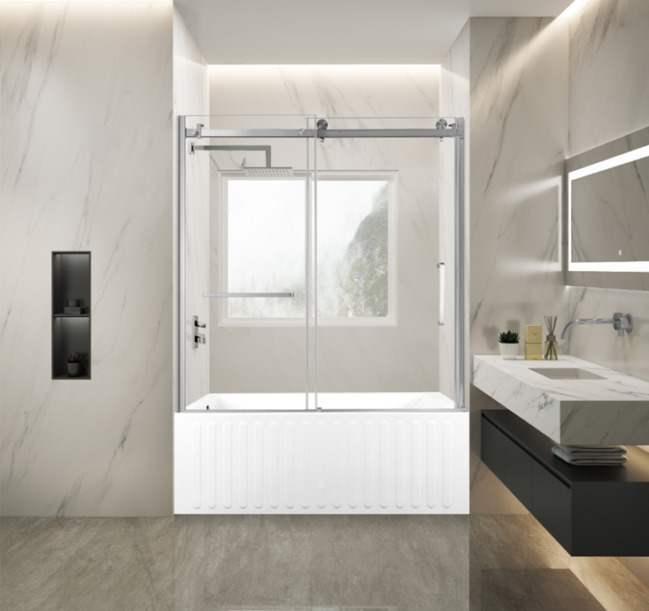 Kingston Brass KVTDE603121L8 60" Acrylic Rectangular 3-Wall Alcove Tub Combo with Tub Door (Left Hand Drain), White/Brushed Nickel