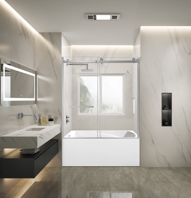 Kingston Brass KVTAM6032L218 60" Acrylic Rectangular 3-Wall Alcove Tub Combo with Tub Door (Left Hand Drain), White/Brushed Nickel