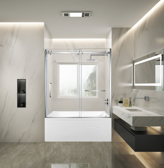Kingston Brass KVTAP603216R1 60" Acrylic Rectangular 3-Wall Anti-Skid Alcove Tub Combo with Tub Door (Right Hand Drain), White/Polished Chrome