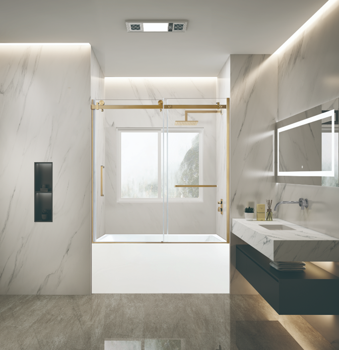 Kingston Brass KVTAP6032R227 60" Acrylic Rectangular 3-Wall Alcove Tub Combo with Tub Door (Right Hand Drain), White/Brushed Brass