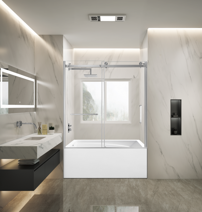 Kingston Brass KVTAM6032L22D8 60" Acrylic Rectangular 3-Wall Anti-Skid Alcove Tub Combo with Tub Door (Left Hand Drain), White/Brushed Nickel