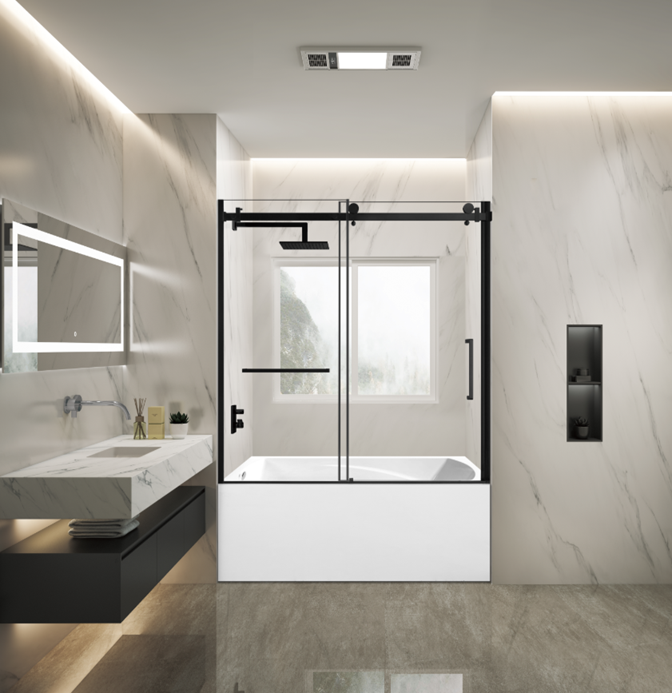 Kingston Brass KVTAM6032L210 60" Acrylic Rectangular 3-Wall Alcove Tub Combo with Tub Door (Left Hand Drain), White/Matte Black