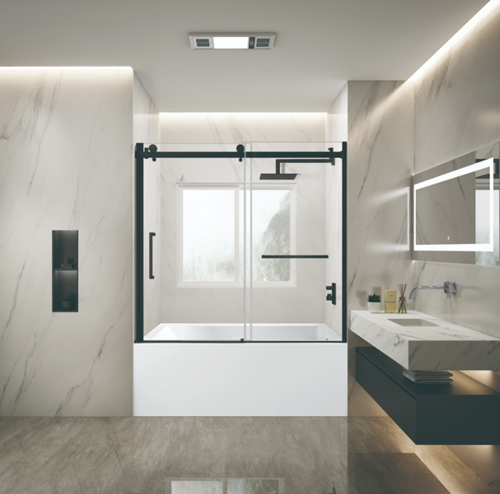 Kingston Brass KVTDE603122R0 60" Acrylic Rectangular 3-Wall Alcove Tub Combo with Tub Door (Right Hand Drain), White/Matte Black
