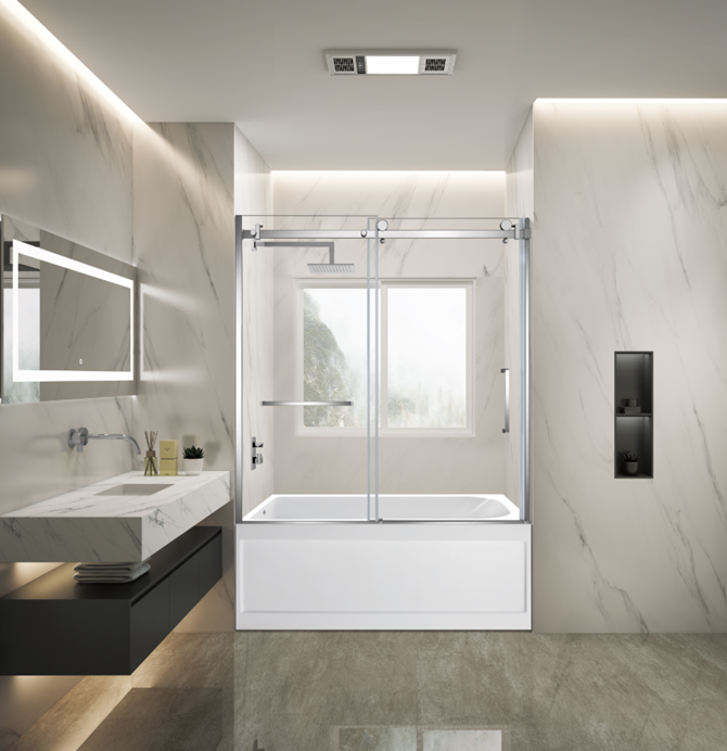 Kingston Brass KVTAP6032L21A1 60" Acrylic Rectangular 3-Wall Anti-Skid Alcove Tub Combo with Tub Door (Left Hand Drain), White/Polished Chrome