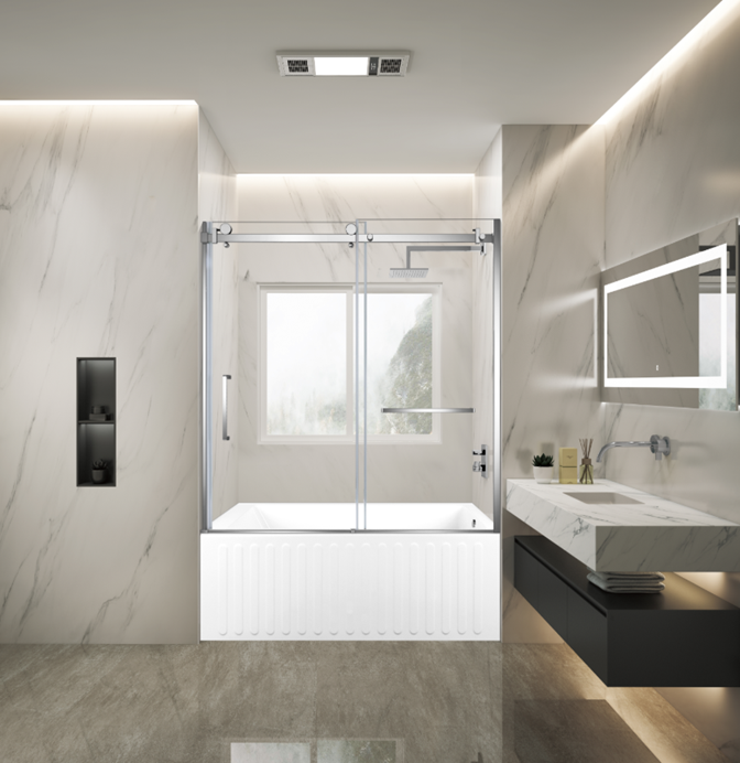 Kingston Brass KVTDE603121R1 60" Acrylic Rectangular 3-Wall Alcove Tub Combo with Tub Door (Right Hand Drain), White/Polished Chrome