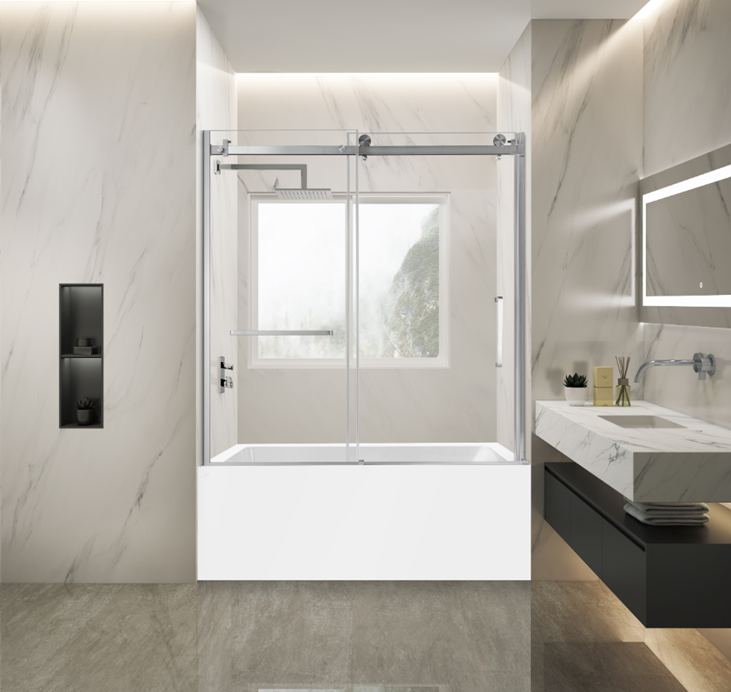 Kingston Brass KVTDE603122L8 60" Acrylic Rectangular 3-Wall Alcove Tub Combo with Tub Door (Left Hand Drain), White/Brushed Nickel