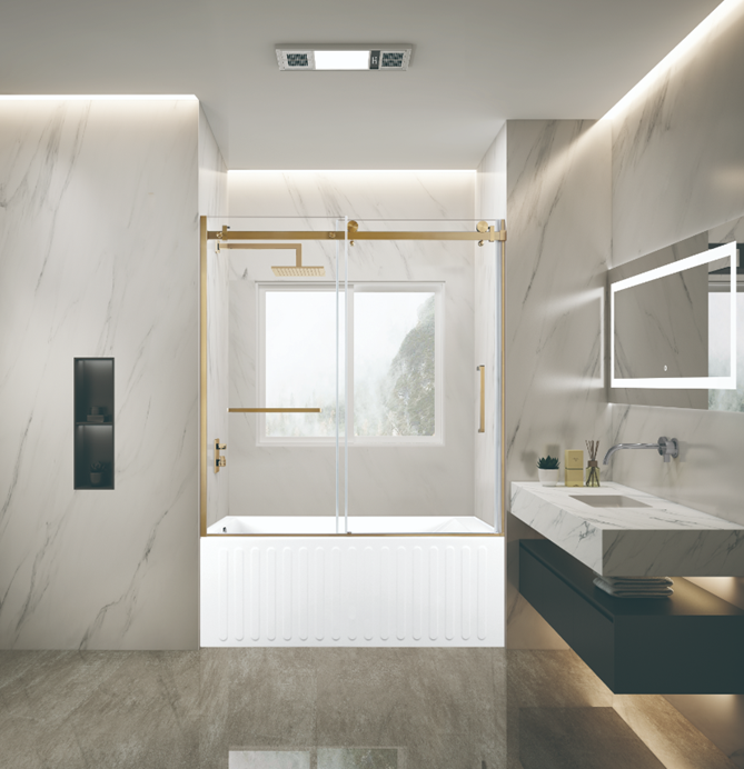 Kingston Brass KVTDE603121L7 60" Acrylic Rectangular 3-Wall Alcove Tub Combo with Tub Door (Left Hand Drain), White/Brushed Brass