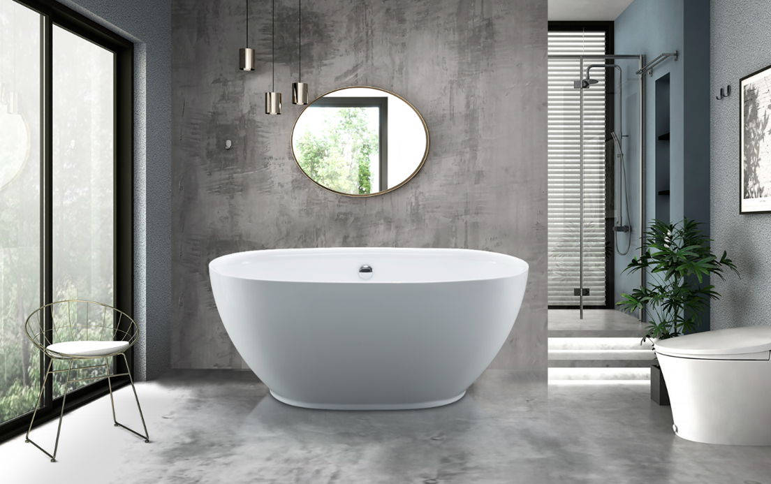 Kingston Brass VTOV553023U 55" Acrylic Oval Double Ended Freestanding Tub with Drain, Glossy White