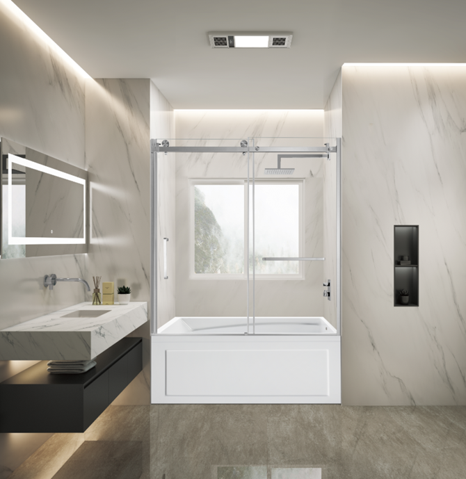 Kingston Brass KVTAM6032R22B8 60" Acrylic Rectangular 3-Wall Anti-Skid Alcove Tub Combo with Tub Door (Right Hand Drain), White/Brushed Nickel