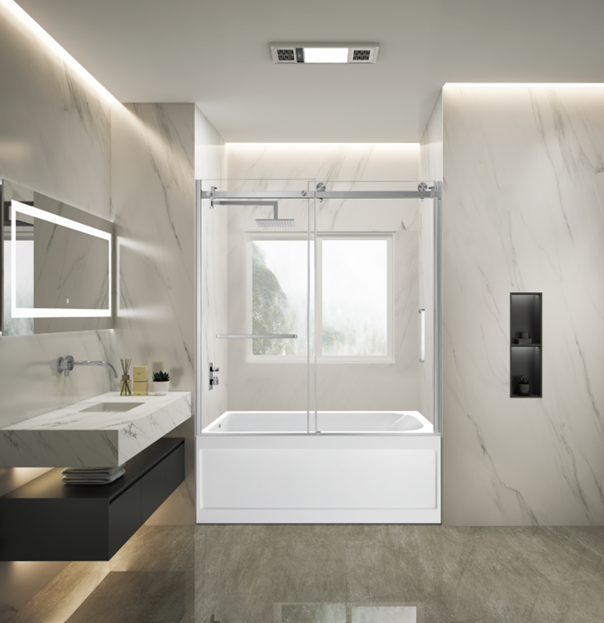 Kingston Brass KVTAP6032L21A8 60" Acrylic Rectangular 3-Wall Anti-Skid Alcove Tub Combo with Tub Door (Left Hand Drain), White/Brushed Nickel