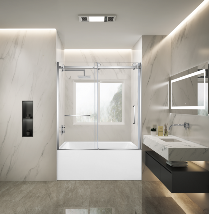 Kingston Brass KVTAP6032L22C1 60" Acrylic Rectangular 3-Wall Anti-Skid Alcove Tub Combo with Tub Door (Left Hand Drain), White/Polished Chrome