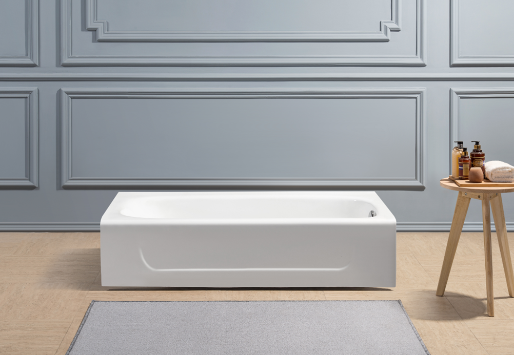 Aqua Eden VCTAP603015R 60" Cast Iron Rectangular 3-Wall Alcove Tub, Right Drain Hole, White