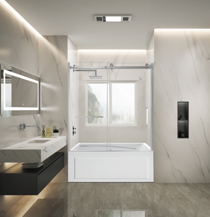 Kingston Brass KVTAM6032L22B8 60" Acrylic Rectangular 3-Wall Anti-Skid Alcove Tub Combo with Tub Door (Left Hand Drain), White/Brushed Nickel