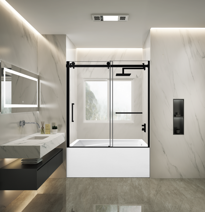 Kingston Brass KVTAM6032R22D0 60" Acrylic Rectangular 3-Wall Anti-Skid Alcove Tub Combo with Tub Door (Right Hand Drain), White/Matte Black