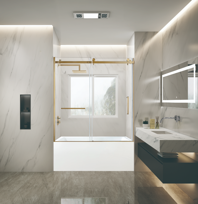 Kingston Brass KVTAP603622L7 60" Acrylic Rectangular 3-Wall Alcove Tub Combo with Tub Door (Left Hand Drain), White/Brushed Brass