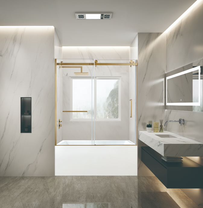 Kingston Brass KVTAP603222L7 60" Acrylic Rectangular 3-Wall Alcove Tub Combo with Tub Door (Left Hand Drain), White/Brushed Brass