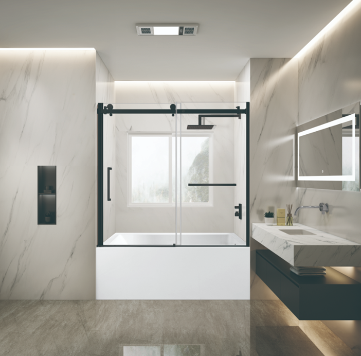 Kingston Brass KVTAP6032R220 60" Acrylic Rectangular 3-Wall Alcove Tub Combo with Tub Door (Right Hand Drain), White/Matte Black