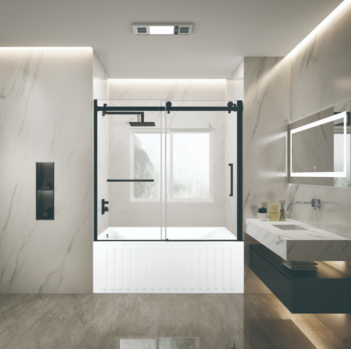 Kingston Brass KVTDE603121L0 60" Acrylic Rectangular 3-Wall Alcove Tub Combo with Tub Door (Left Hand Drain), White/Matte Black
