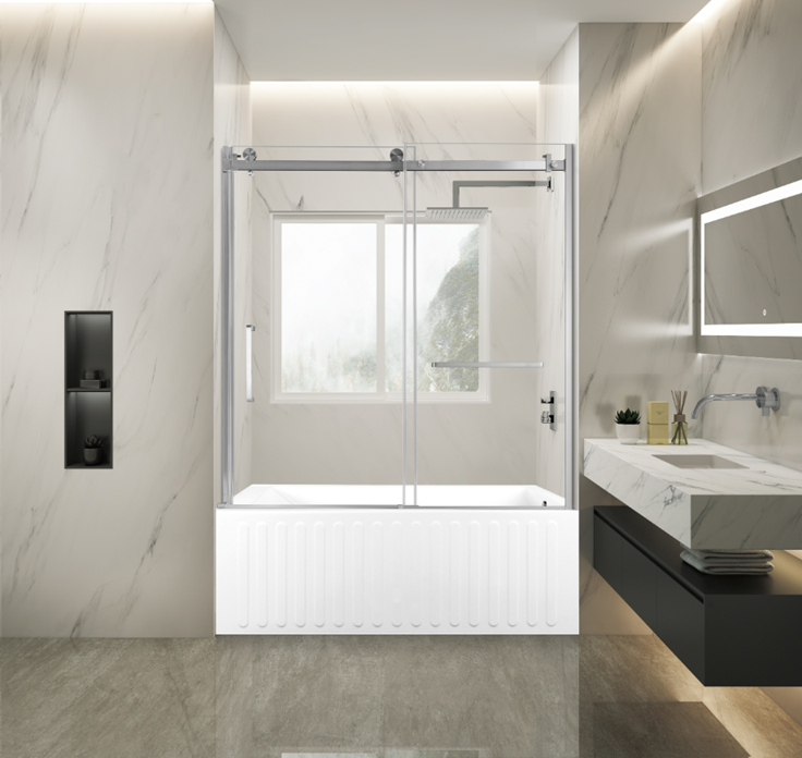 Kingston Brass KVTDE603121R8 60" Acrylic Rectangular 3-Wall Alcove Tub Combo with Tub Door (Right Hand Drain), White/Brushed Nickel