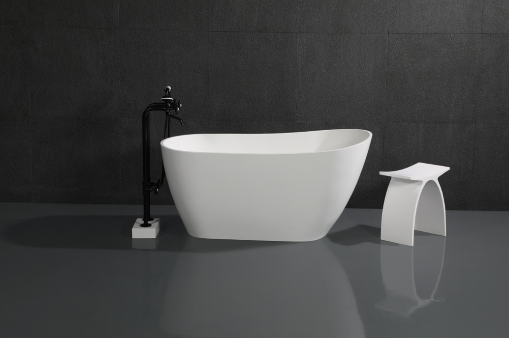 Kingston Brass VRTSS513026 52" Solid Surface Oval Single Slipper Freestanding Tub with Drain, Glossy White/Matte White