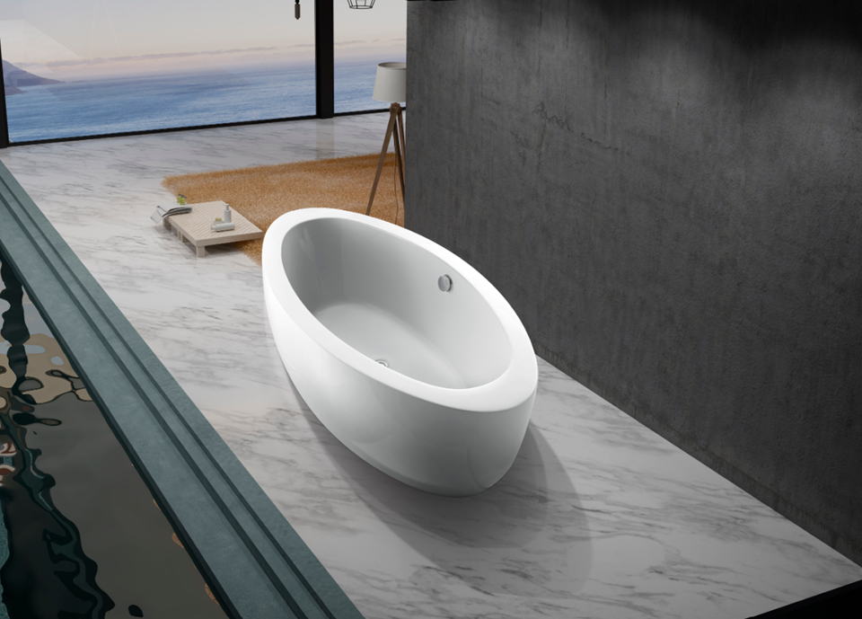 Kingston Brass VTOV733623JN 72" Acrylic Oval Double Ended Freestanding Tub with Drain, Glossy White
