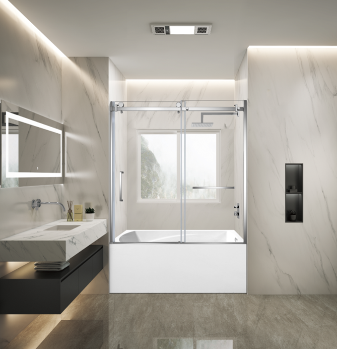 Kingston Brass KVTAM6032R211 60" Acrylic Rectangular 3-Wall Alcove Tub Combo with Tub Door (Right Hand Drain), White/Polished Chrome