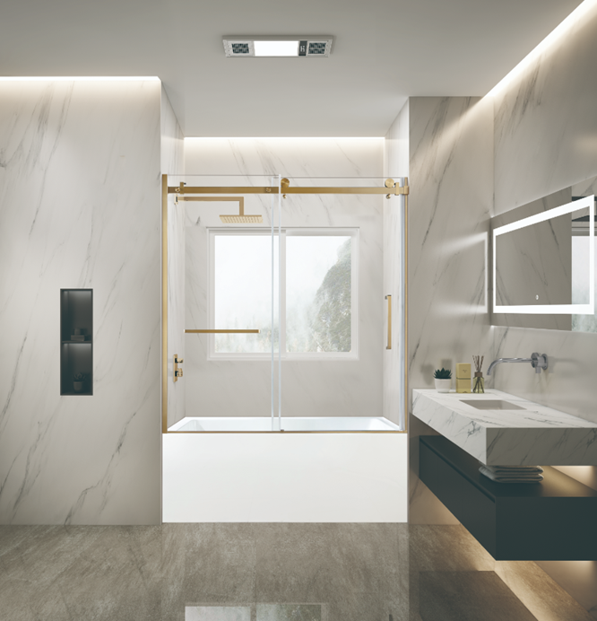 Kingston Brass KVTDE603122L7 60" Acrylic Rectangular 3-Wall Alcove Tub Combo with Tub Door (Left Hand Drain), White/Brushed Brass