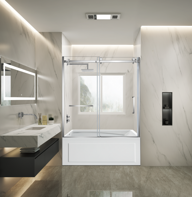 Kingston Brass KVTAM6032L22B1 60" Acrylic Rectangular 3-Wall Anti-Skid Alcove Tub Combo with Tub Door (Left Hand Drain), White/Polished Chrome