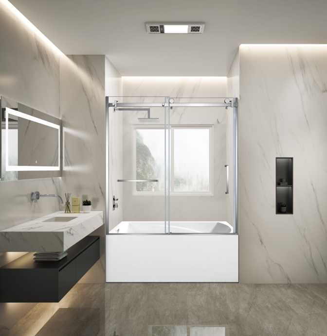 Kingston Brass KVTAM6032L211 60" Acrylic Rectangular 3-Wall Alcove Tub Combo with Tub Door (Left Hand Drain), White/Polished Chrome