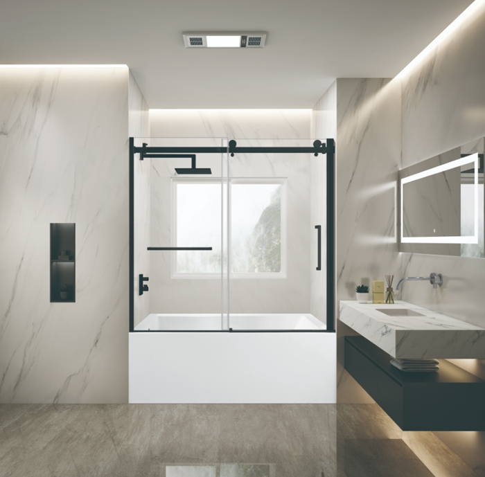 Kingston Brass KVTAP603222L0 60" Acrylic Rectangular 3-Wall Alcove Tub Combo with Tub Door (Left Hand Drain), White/Matte Black