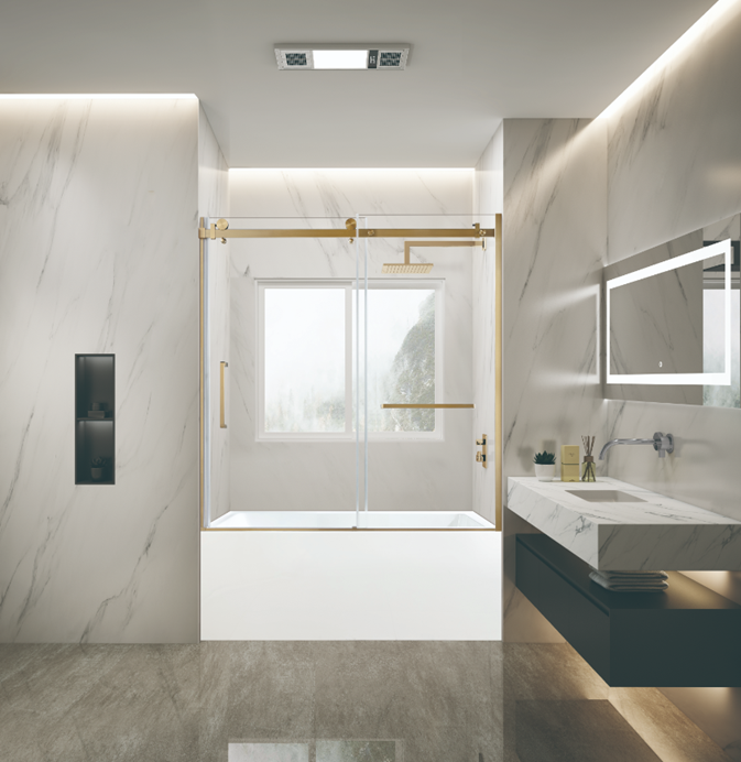 Kingston Brass KVTDE603122R7 60" Acrylic Rectangular 3-Wall Alcove Tub Combo with Tub Door (Right Hand Drain), White/Brushed Brass