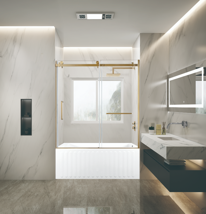 Kingston Brass KVTDE603121R7 60" Acrylic Rectangular 3-Wall Alcove Tub Combo with Tub Door (Right Hand Drain), White/Brushed Brass