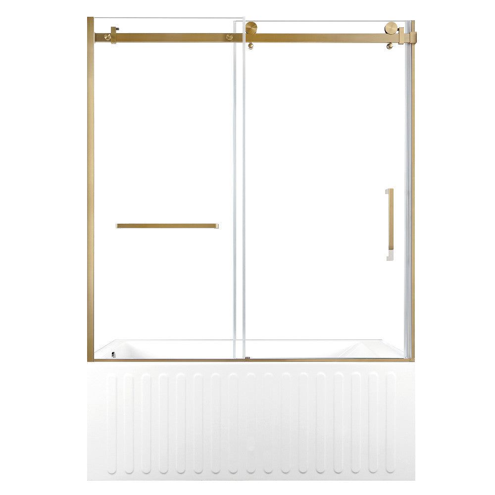 Kingston Brass KVTDE603121L7 60" Acrylic Rectangular 3-Wall Alcove Tub Combo with Tub Door (Left Hand Drain), White/Brushed Brass