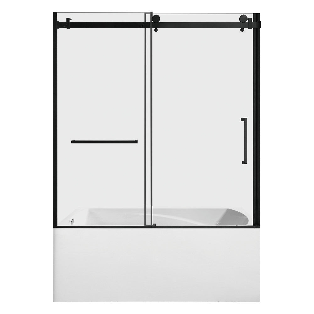 Kingston Brass KVTAM6032L210 60" Acrylic Rectangular 3-Wall Alcove Tub Combo with Tub Door (Left Hand Drain), White/Matte Black
