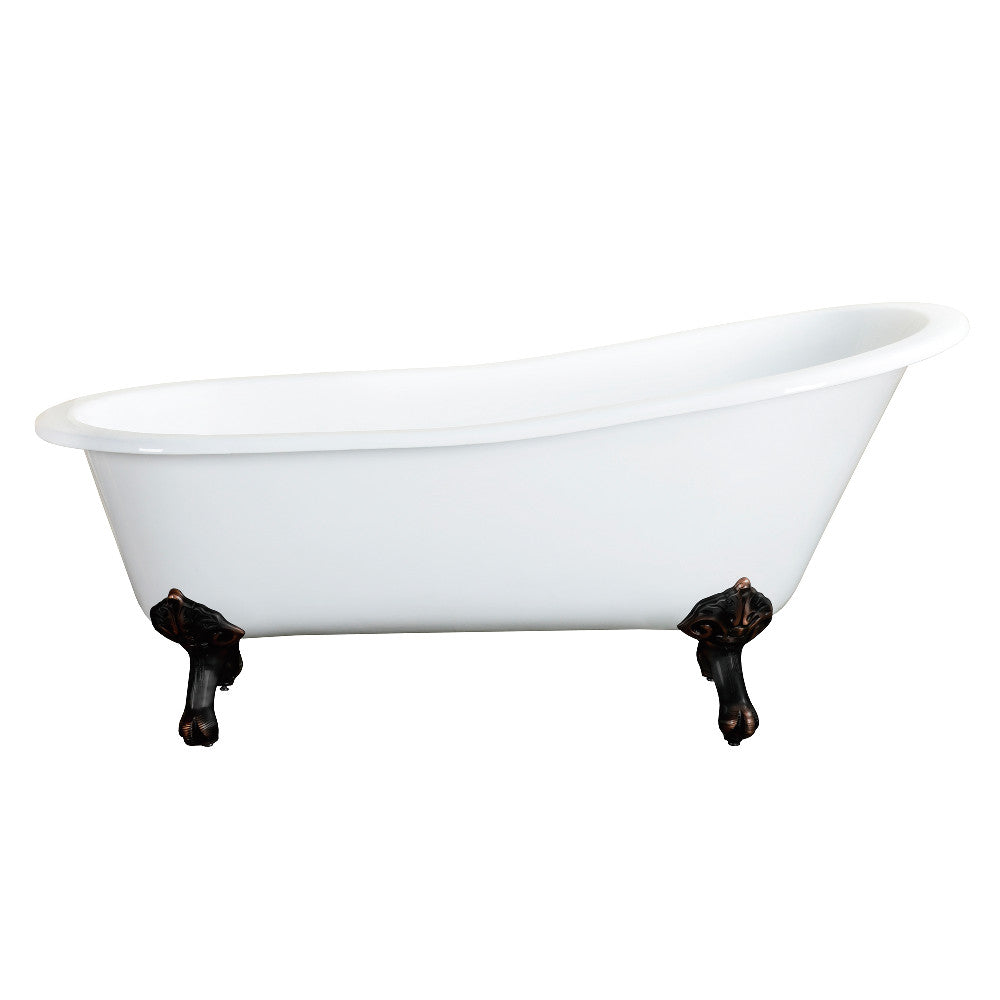 Aqua Eden VCTND5431B5 54" Cast Iron Oval Single Slipper Clawfoot Tub (No Faucet Drillings), White/Oil Rubbed Bronze